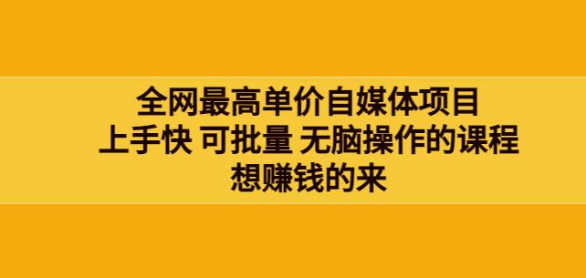 网最单高价自媒体项目：上手快可批量无脑操作的课程，想zuan钱的来