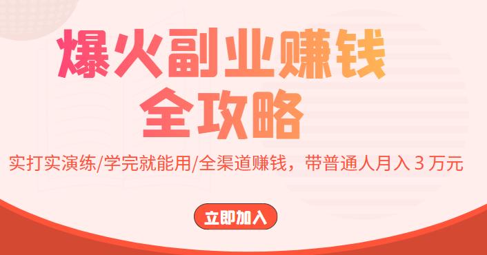 爆火副.业.zuan钱全攻略：实打实演练/学完就能用/全渠道zuan钱，带普通人月入３万元！