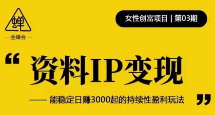 资料IP变现，能稳定日zuan3000起的持续性盈利玩法
