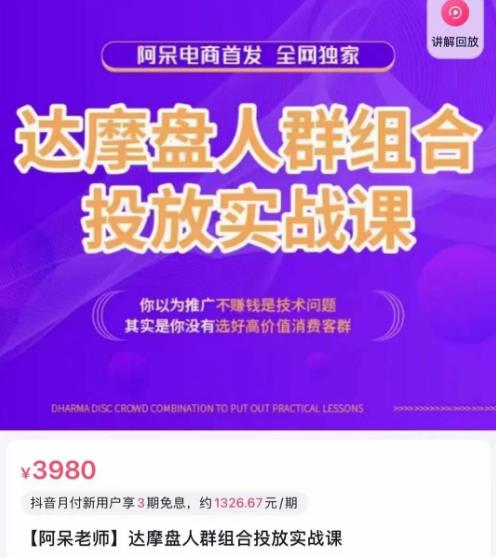 阿呆电商·达摩盘人群组合投放实战课，你以为推广不zuan钱是技术问题，其实是你没有选好高价值消费客群