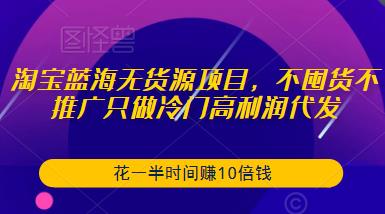 淘宝蓝海无货源项目，不囤货不推广只做冷门高利润代发，花一半时间zuan10倍钱