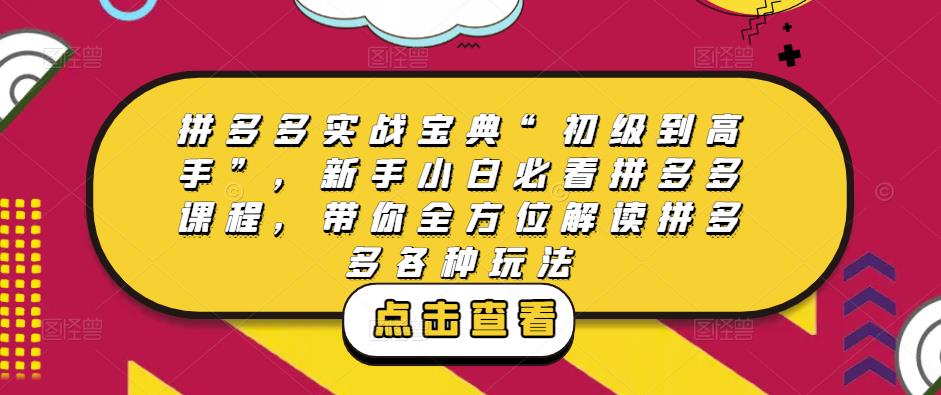 拼多多实战宝典“初级到高手”，新手小白必看拼多多课程，带你全方位解读拼多多各种玩法