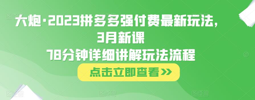 大炮·2023拼多多强付费最新玩法，3月新课78分钟详细讲解玩法流程