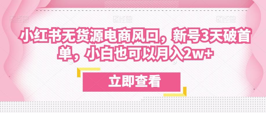 众狼电商余文小红书无货源电商风口，新号3天破首单，小白也可以月入2w+