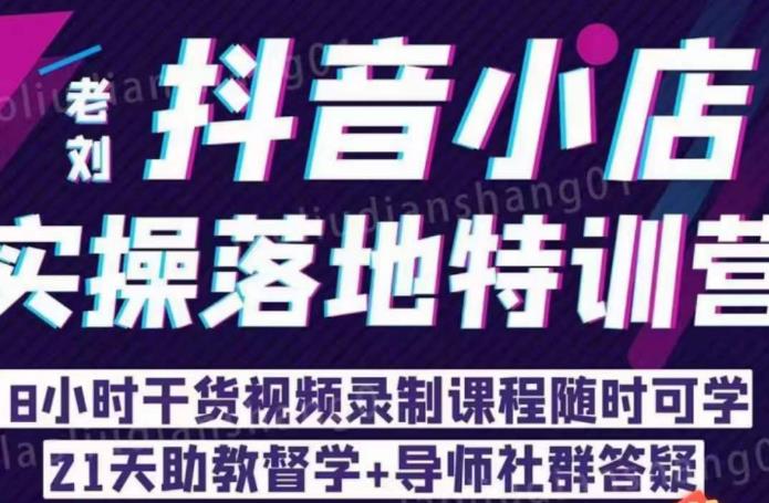 老刘·抖店商品卡流量，抖音小店实操落地特训营，8小时干货视频录制课程随时可学